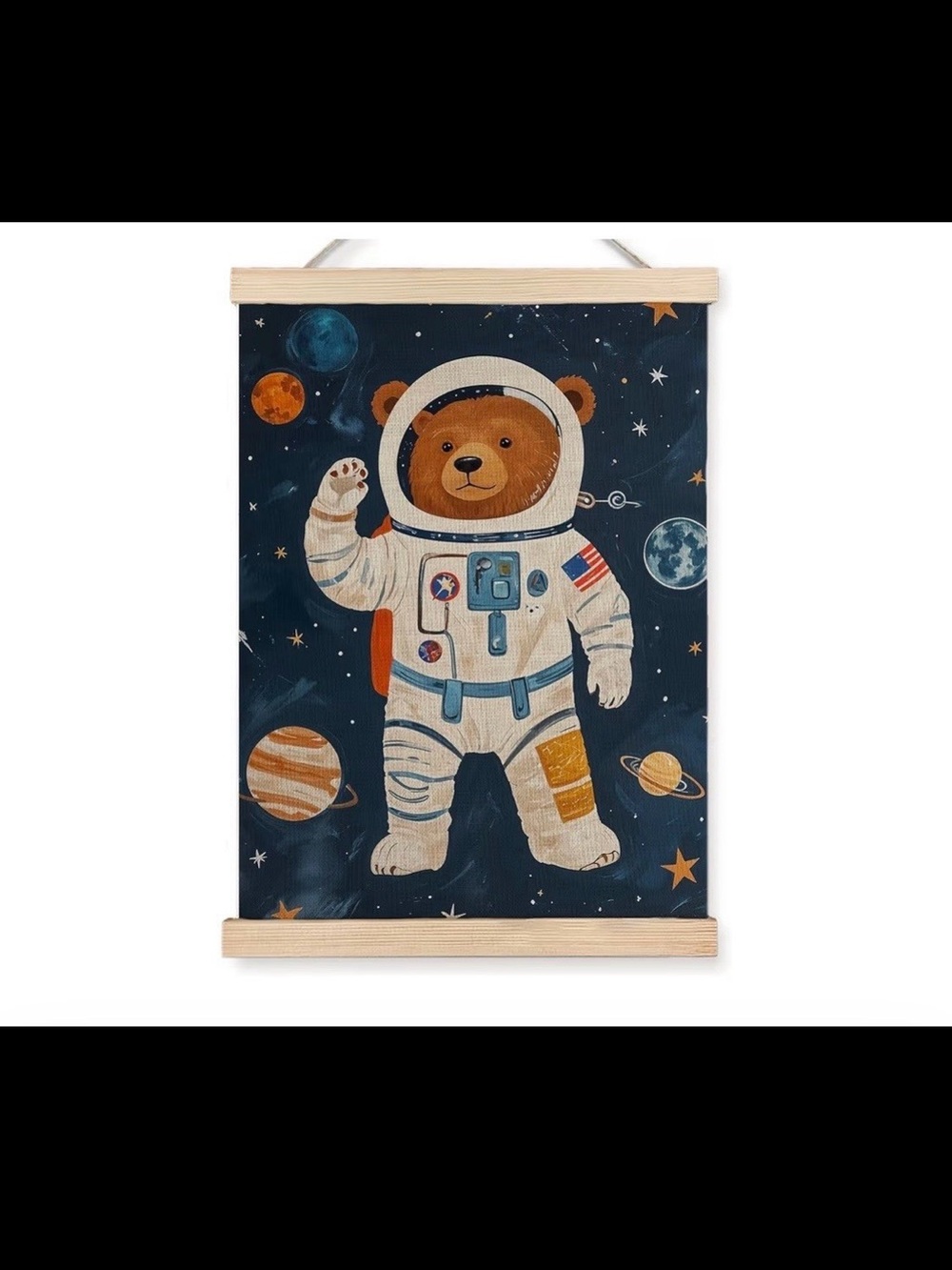 Set of 2 Astronaut Bear & Rocket Wall Hangings